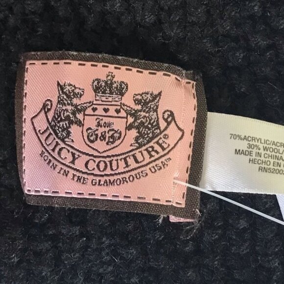 Juicy Couture NEW Knit Scarf Logo Gold Buttons Soft Warm Black White Rectangle - Picture 7 of 14